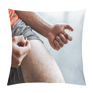 Personality  Cropped View Of Sportsman Making Forbidden Doping Injection In Leg  Pillow Covers