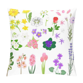 Personality  Set Of Different Flowers On White Background Pillow Covers