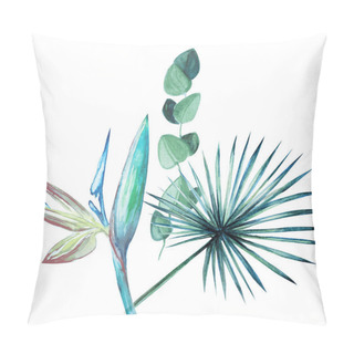 Personality  Watercolor Drawing Art Illustration Of Palm, Exotic Flower Art. Pillow Covers
