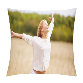 Personality  Happy Woman With Outstretched Arms Pillow Covers