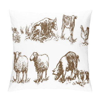 Personality  Set Of Farm Animals - Hand Drawn Illustrations (vector) Pillow Covers