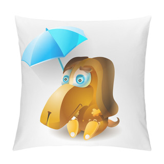 Personality  Sad Dog With Umbrella. Vector Illustration. Pillow Covers