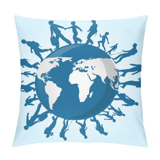 Personality   Immigration People On World Map Background Pillow Covers