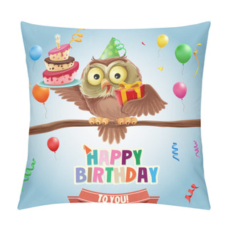 Personality  Happy Birthday Banner With Owl Pillow Covers