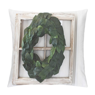 Personality  Magnolia Leaf Wreath Over Old Window Pillow Covers