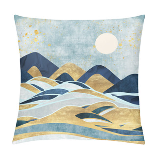 Personality  Abstract Landscape With Japanese Wave. Art Background With Texture Gold, Marble Mountains. Pillow Covers