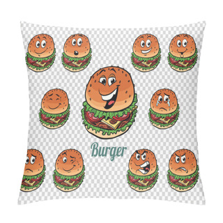 Personality  Burger Fast Food Emotions Characters Collection Set Pillow Covers