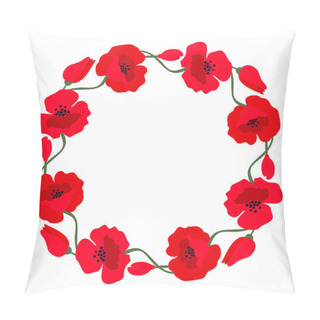 Personality  Wreath With Red Poppies Isolated On A White Background. Vector Illustration. Pillow Covers