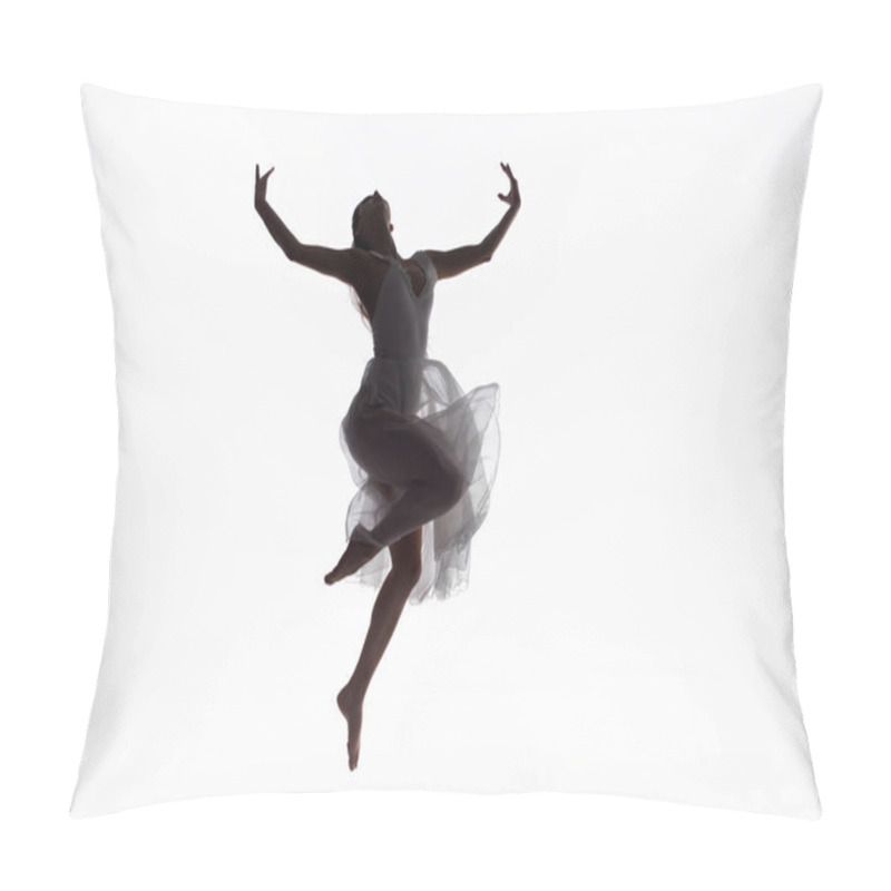 Personality  Beautiful Young Ballerina Dancing In White Dress Isolated On White Pillow Covers