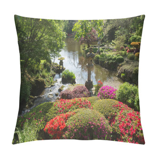 Personality  Rhododendron   Blossom  And  Topiary  Art  In Maulivrier Japanese  Garden, France Pillow Covers