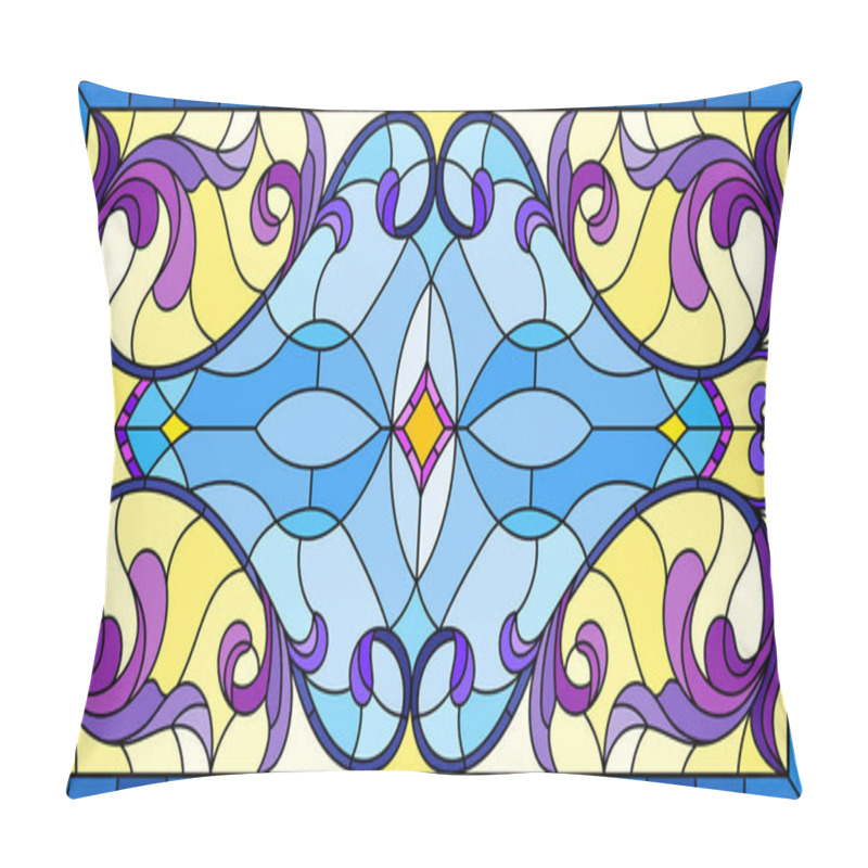 Personality  llustration in stained glass style with abstract  swirls,flowers and leaves  on a light background,horizontal orientation pillow covers