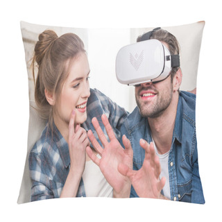 Personality  Couple Using Virtual Reality Headset Pillow Covers
