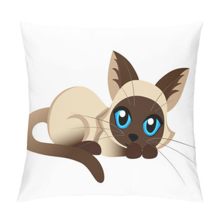 Personality  Siamese Cat The Lovely Kitten With Blue Eyes Fluffy On A White Background Spotty A Pet Cat Breeds Cute Pet Animal Set Vector Illustration Pillow Covers