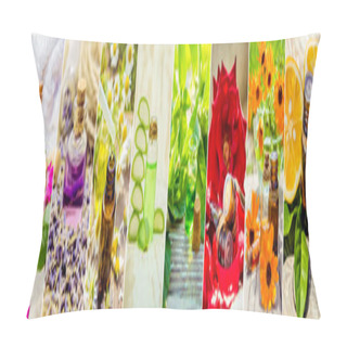 Personality  Collage Of Herbs And Essential Oil.  Pillow Covers