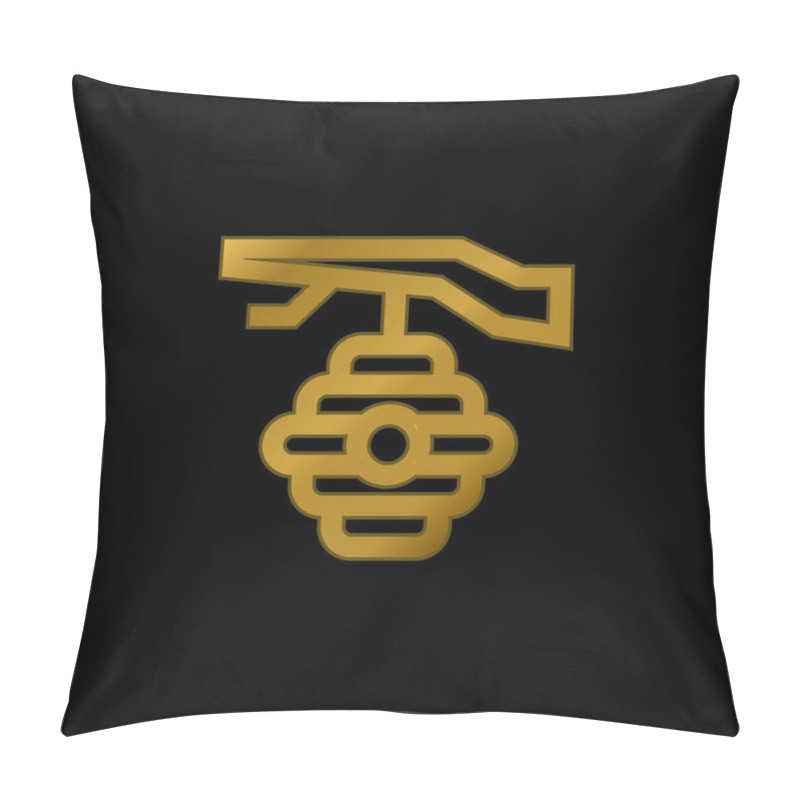 Personality  Beehive Gold Plated Metalic Icon Or Logo Vector Pillow Covers