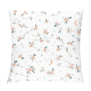 Personality  Ditsy Floral Zodiac Constellation Vector Seamless Pattern Pillow Covers