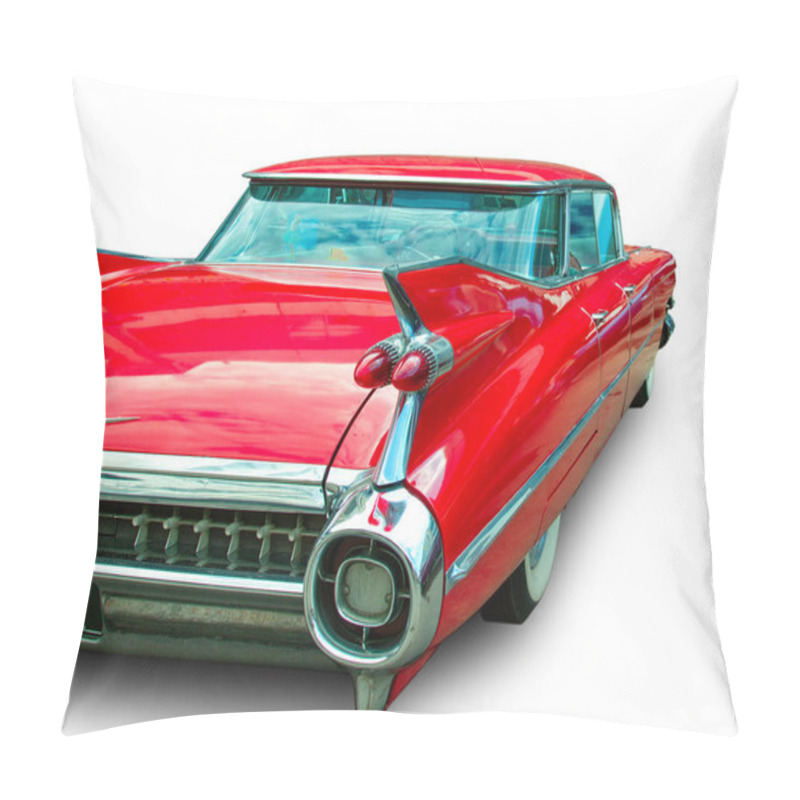 Personality  Classical American Vintage car 1959 isolated on white background. Back view. pillow covers