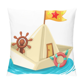 Personality  Paper Boat With Flag, Lifebuoy, Rudder And Door Pillow Covers