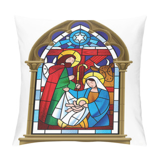 Personality  Christmas Stained Glass Window In Gothic Frame Pillow Covers
