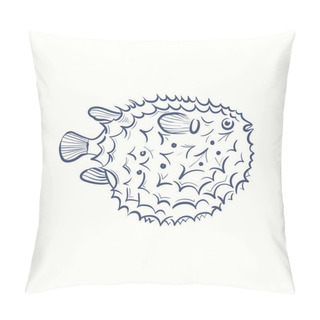 Personality  Blowfish, Puffer Fish Or Porcupine Fish Illustration, Drawing, Engraving, Ink, Line Art, Vector Pillow Covers