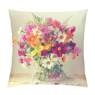 Personality  Bouquet From Cultivated Flowers In A Jug. Pillow Covers