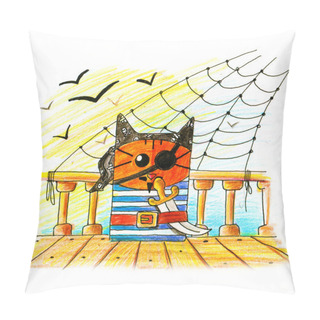Personality  Cat Pirate On Ship Pillow Covers