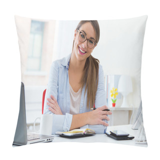 Personality  Pretty Young Woman Working In Her Office. Pillow Covers