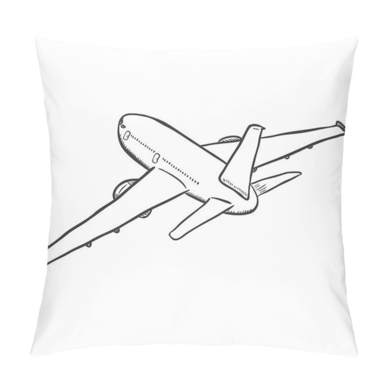 Personality  Vector Black Sketch Airplane. Passenger Plane Taking off. pillow covers