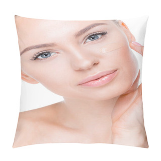 Personality  Woman With Foundation Cream On Face Pillow Covers