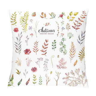 Personality  Vector Set Of Red Autumn Watercolor Leaves And Berries, Hand Drawn Design Elements Pillow Covers