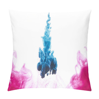 Personality  Close-up View Of Blue And Pink Paint Splashes Isolated On White  Pillow Covers