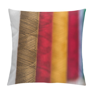Personality  Selective Focus Of Colorful Cotton Thread Coils In Row With Copy Space Pillow Covers