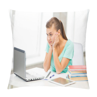 Personality  Stressed Student With Computer At Home Pillow Covers