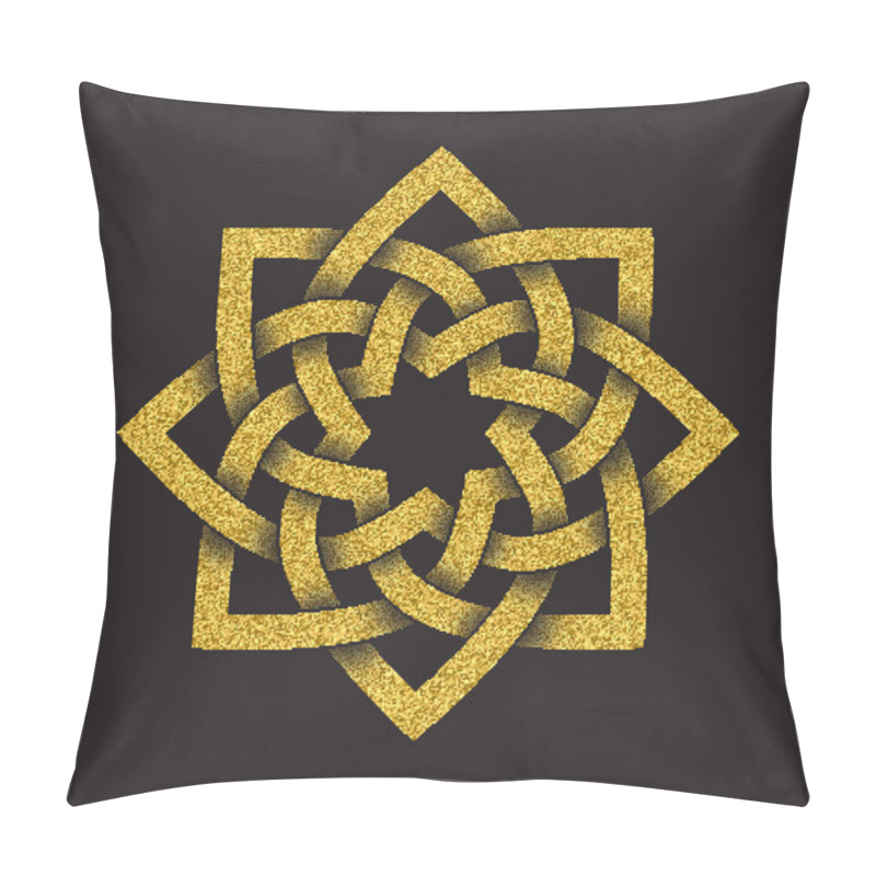 Personality  Golden Glittering Logo Symbol In Celtic Style On Black Background. Tribal Symbol In Octagonal Star Form. Gold Stamp For Jewelry Design. Pillow Covers
