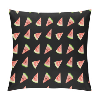 Personality  Background Pattern With Red Ripe Watermelon Slices Isolated On Black Pillow Covers
