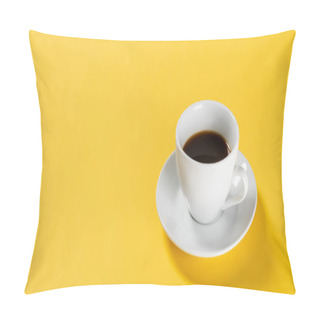 Personality  Black Coffee In White Cup On Yellow Background, Banner Pillow Covers