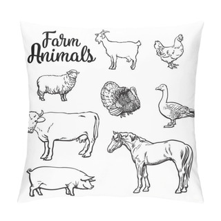 Personality  Set Of Farm Animals On The White Background Pillow Covers