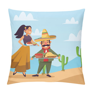 Personality  Mexicans Celebrating In Desert Pillow Covers