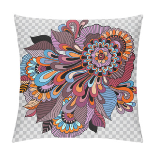 Personality  Colored Floral Tattoo Artwork. Flower Composition For Tattoo On Transparent Background Pillow Covers