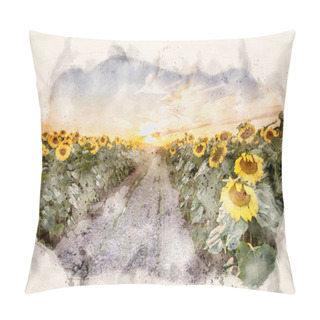 Personality  Sunflowers Field Waterpaint Image Pillow Covers