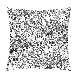 Personality  Funny Doodle Monsters Seamless Pattern For Prints, Designs And Coloring Books Pillow Covers