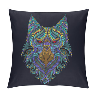 Personality  Stylized Wolf In Ethnic Vector Dark Background Pillow Covers