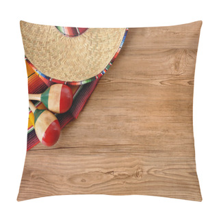 Personality  Mexican Sombrero And Blanket On Pine Wood Floor Pillow Covers