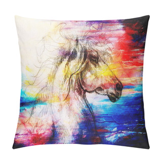 Personality  Drawing Horse On Old Paper, Original Hand Draw. Color Effect Pillow Covers
