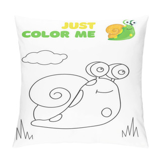 Personality  Cute Fantasy Coloring Page With Snail In The Grass. Black And White Cartoon Vector Illustration For Coloring Book, Print Or T-shirt Design. Children, Kids Drawing Template On White Background Pillow Covers