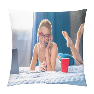 Personality  Girl Talking On Smartphone    Pillow Covers