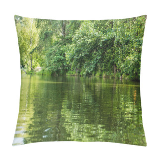 Personality  Scenic View Of Beautiful Calm Lake With Green Trees On Bank Pillow Covers