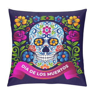 Personality  Dia De Muertos Skull With Vibrant Color Mexican Ornament Design Pillow Covers