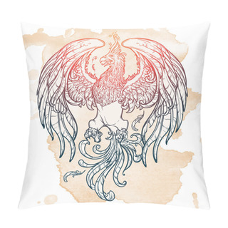 Personality  Sketch Drawing Of Phoenix Isolated On Grunge Background. Pillow Covers