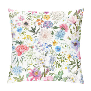 Personality  Beautiful Seamless Floral Pattern With Watercolor Hand Drawn Gentle Summer Flowers. Stock Illustration. Natural Artwork. Pillow Covers